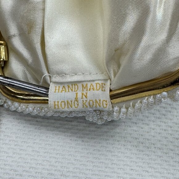 Vintage Womens White Beaded Geometric Floral Evening Bag Small Clutch Purse HK - Picture 7 of 12